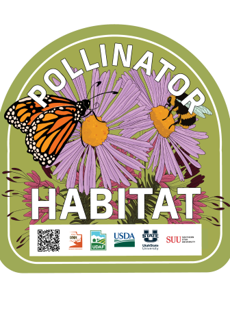 Pollinator Habitat Sign with monarch butterfly and purple asters