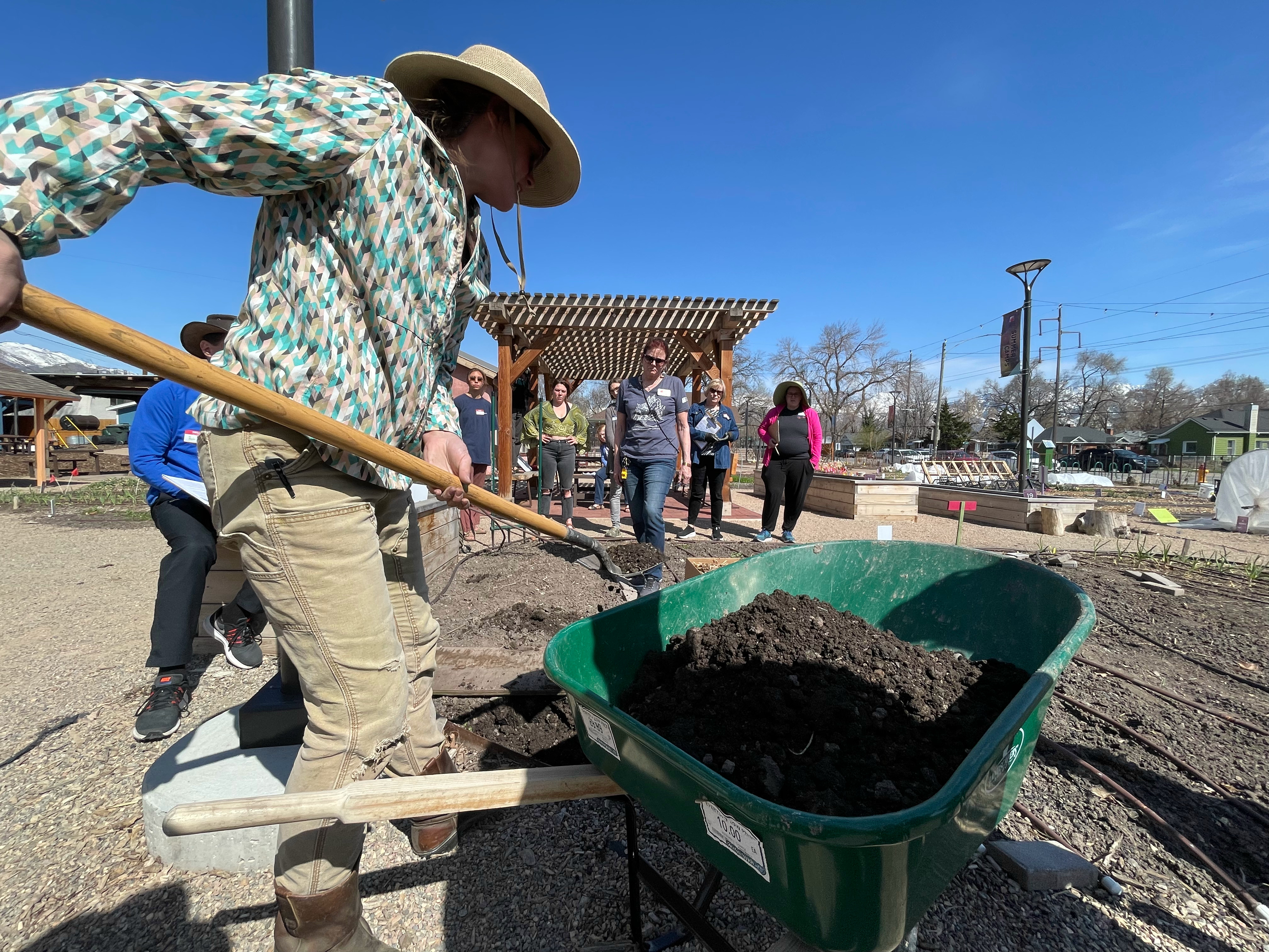 Digging soil tests in the teaching garden