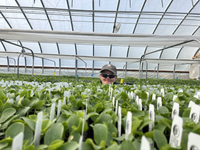 Kerri in greenhouse